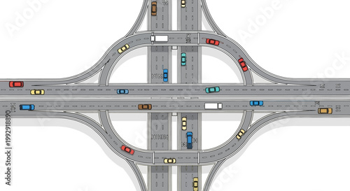 Aerial View of a Complex Highway Interchange with Traffic Flow