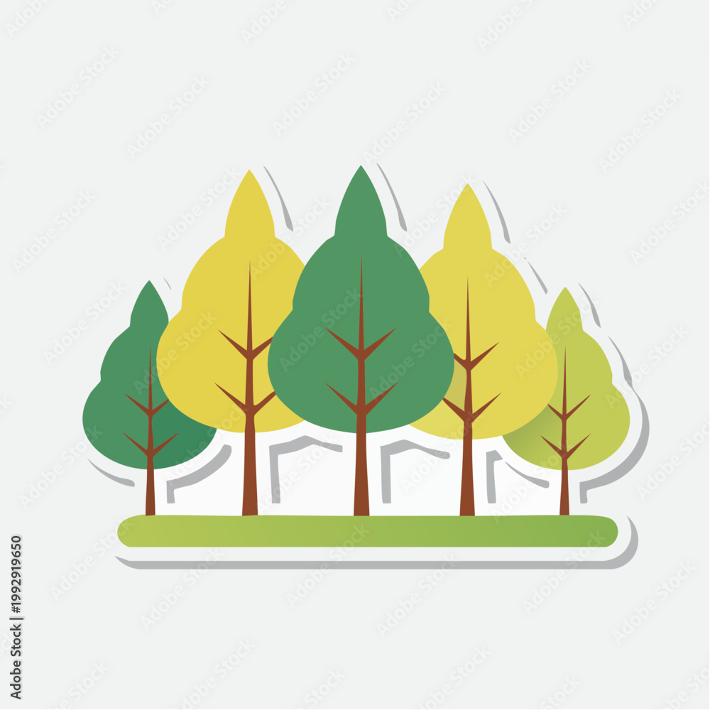 Fototapeta premium Stylized Forest Scene with Green and Yellow Trees
