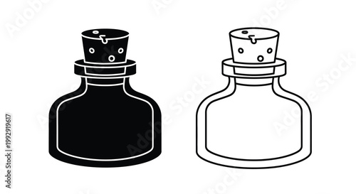 Two inkwell illustrations one filled one empty in black and white