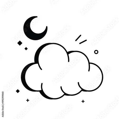 Cloudy Night Vector Fill outline Icons Eps 10 File
