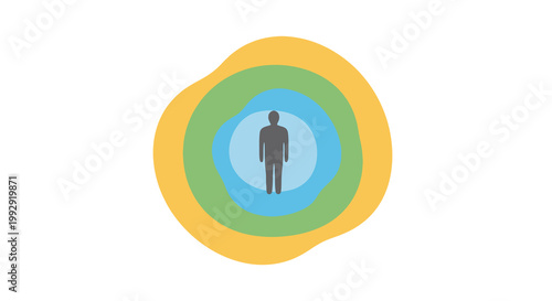 A stylized silhouette of a person surrounded by concentric rings of color, symbolizing personal growth, development, and self-awareness