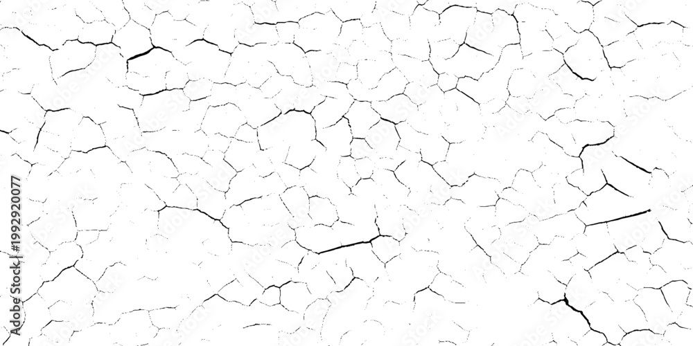 Wall Mural Cracked surface texture with black lines on white background for grunge design e
