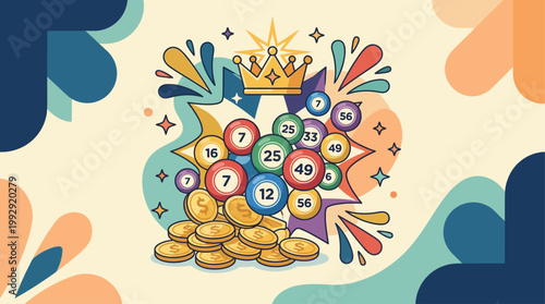 Lottery Banner Golden Coins Balls Jackpot Gambling Vector Illustration