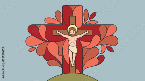Jesus Christ Crucifixion Religious Christian Cross Vector Illustration