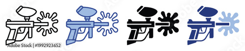 Paintball marker gun firing paint splat icon graphic for gaming, sports, and entertainment applications