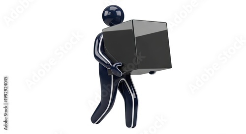 Glossy Figure Carrying a Large Black Box