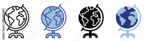 Set of diverse globe icons representing global communication and world travel for education and international business applications