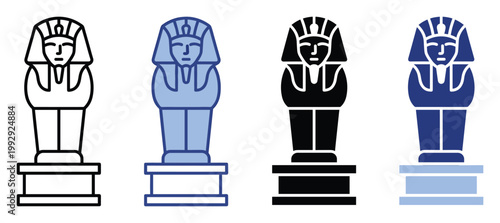 Ancient Egyptian sarcophagus icon depicting a stylized mummy in pharaohs headdress, suitable for historical education materials and travel applications