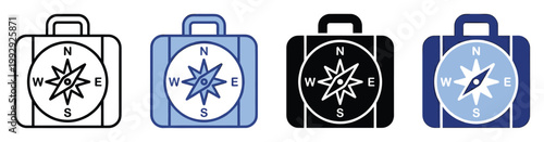 Compass inside a travel suitcase icon representing journey navigation and destination discovery for travel applications