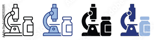 Microscope and medicine bottle icons symbolizing scientific research and medical breakthroughs for healthcare presentations