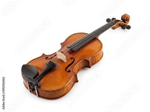 Classical wooden violin isolated on pure white background music