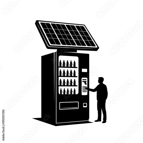Solar powered vending machine, eco friendly drink dispenser, renewable energy machine, sustainable snack vendor