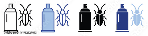 Pest control spray can and cockroach insect extermination icon set for insecticide product packaging and service applications