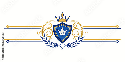Elegant heraldic crest with crown and shield banner, vector