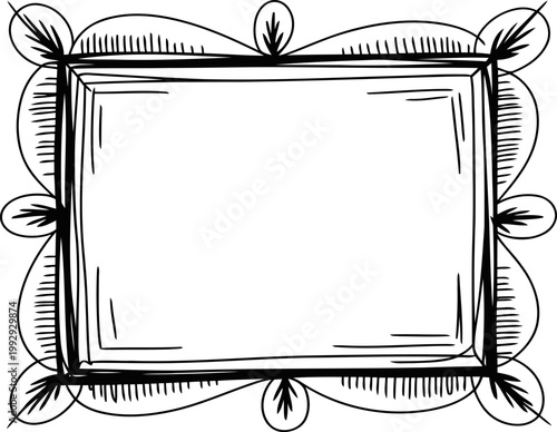 Decorative rectangular frame with leaf and wave pattern border in black and white