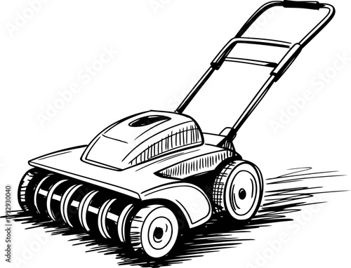 Electric lawn mower with rotating blades and handle for grass cutting and garden maintenance equipment
