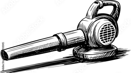 vintage handheld leaf blower illustration garden tool for outdoor cleaning, air blower device drawing with detailed lines and shading