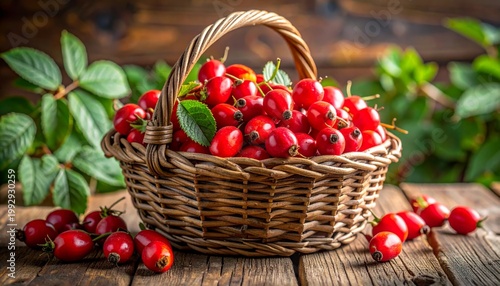 Fresh organic red currants and ripe strawberries in a wicker basket isolated on white make a delicious summer berry dessert