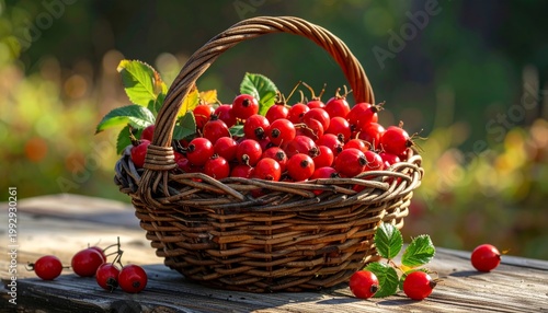 Fresh organic red currants and ripe strawberries in a wicker basket isolated on white make a delicious summer berry dessert