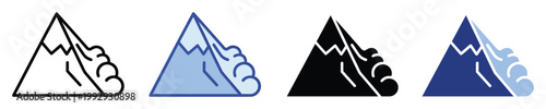 Mountain avalanche icons symbolizing natural disaster warnings and environmental hazards for safety and graphical use
