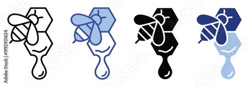 Bee and honeycomb icon with dripping honey, perfect for natural food branding or sweet product packaging