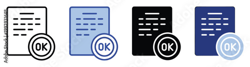 Approved document file icon for successful status check, confirmed paper application, and verified content.