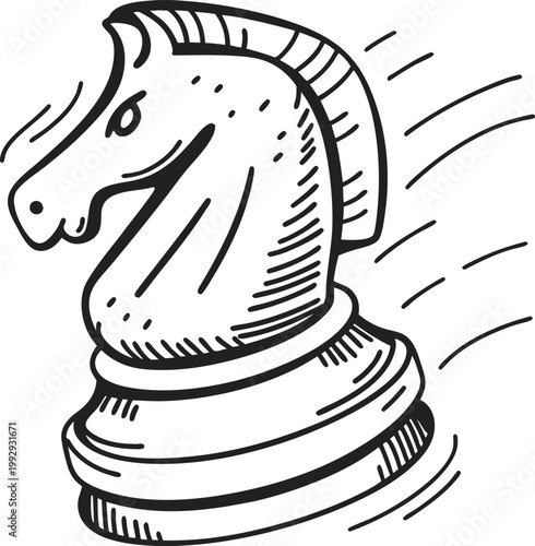 chess knight piece with motion lines symbolizing strategy, game play, and tactical movement in board games