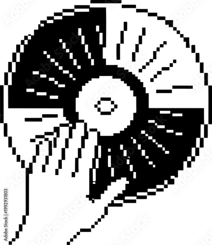 Turntable dj hand mixing vinyl record with sound waves music, audio, party, rhythm, entertainment concept