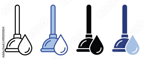 Plunger and water drop symbol for plumbing, drainage, maintenance, and liquid solutions graphic asset