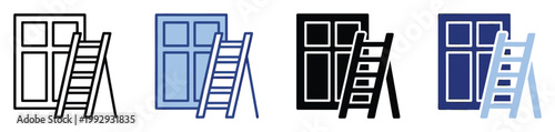 Window and ladder icon symbolizing home repair, maintenance, and renovation projects for various applications.
