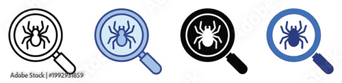 Modern conceptual magnifying glass with a spider symbol indicating software bug detection and web indexing solutions