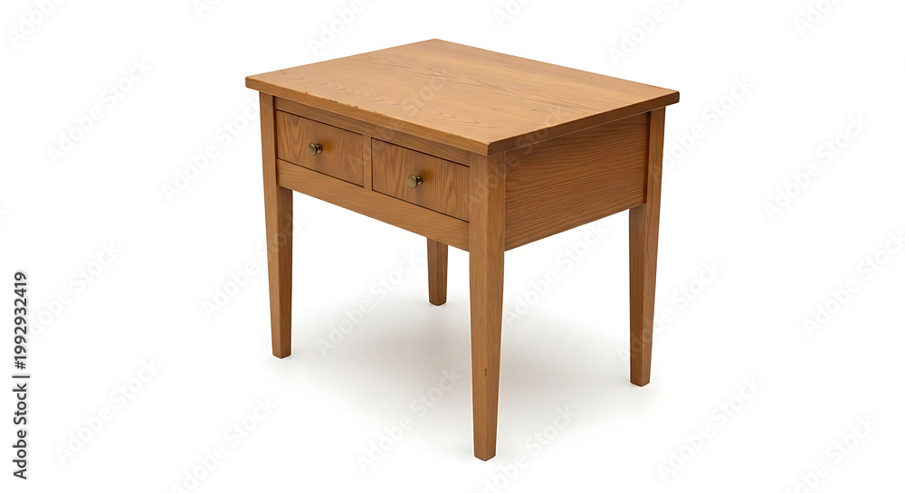 Fototapeta premium A wooden side table with two drawers on a white background