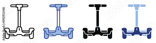 Electric selfbalancing scooter vehicle icons featuring a modern segway design for transportation apps and smart city projects