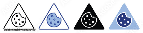 Cookie warning sign icons collection for important web privacy alerts or tasty treat notifications