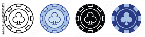 Variety of poker chips with club symbol, perfect vector icon set for casino game gambling applications