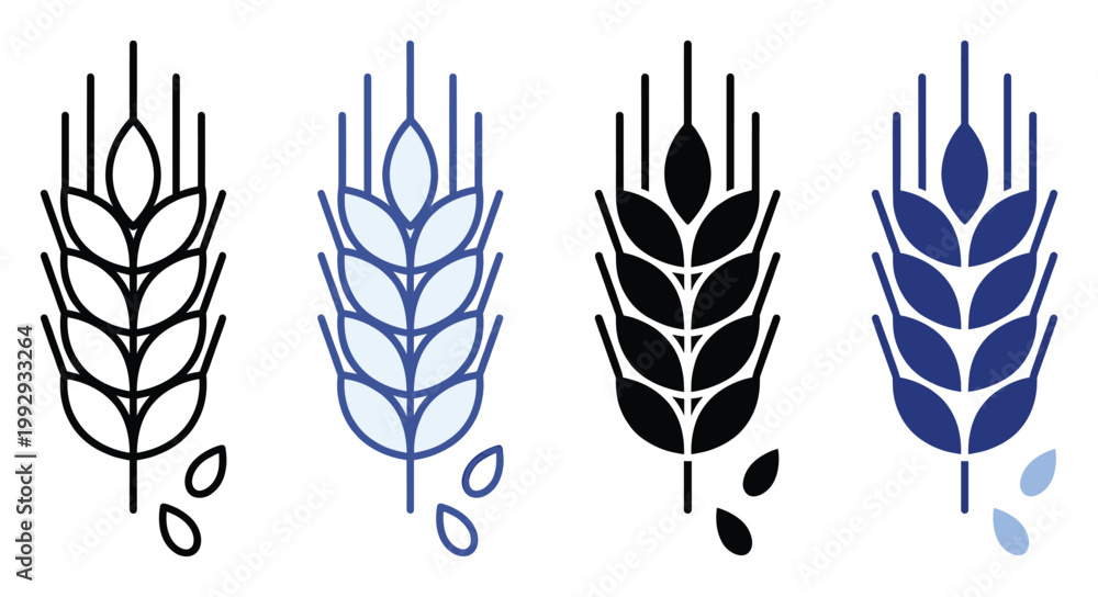 Fototapeta premium Stylized wheat ear grain icon set representing agriculture, healthy food, and farming industry applications