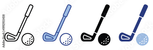 Golf sports equipment graphic icon set for championship tournament website and athletic club promotion