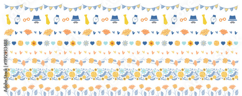 父の日の花の飾り罫・フレーム・飾り帯_夏のプレゼントイメージにも_バラ・ひまわり等