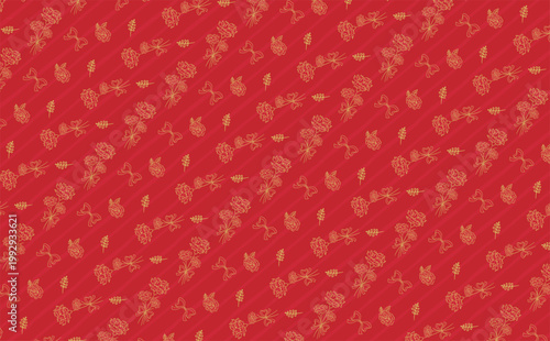 母の日のリボンとカーネーションの花柄のラフなパターン背景素材_赤
