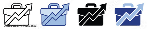 Professional briefcase icon with an upward trend arrow symbolizing business growth and financial success for corporate presentations and reports