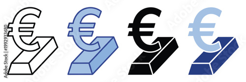 Euro currency symbol resting on a gold bar representing economic stability and financial investment value in global markets