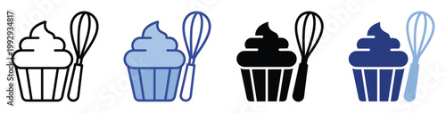 Delicious cupcake and whisk icon for baking related apps, websites, and culinary promotions