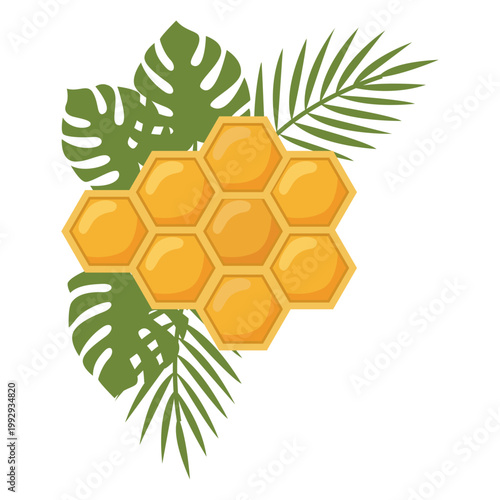 Honeycombs with Tropical Leaves Decorative Element