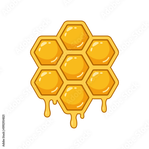 Honeycomb with dripping honey illustration isolated on white