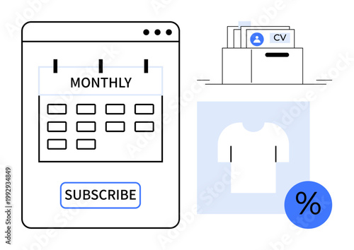 Subscription model. Monthly subscription for services including CV management, clothing plans, and discounts. Subscription helps access tailored services. For apps, e-commerce, career platforms