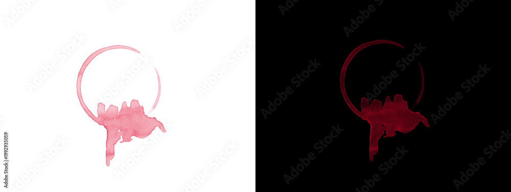 Fototapeta premium Pink Ink Blob Splash with Drip Teardrop Shape on White and Black Background