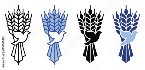 Symbolic dove with wheat sheaf representing hope and harvest suitable for agricultural branding or spiritual prosperity themes