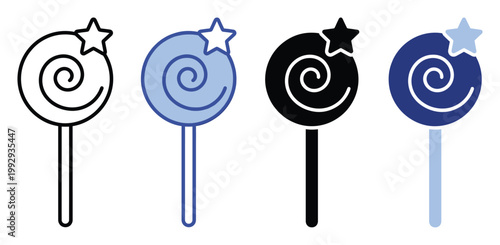 Lollipop candy icon set with star graphic representing sweet treats and celebration for applications and web design