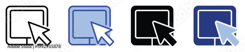 Digital cursor pointing at a rectangular screen icon symbolizing computer interaction and online activity for website navigation