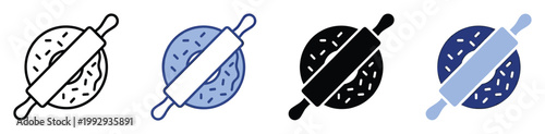 A set of sweet donut and rolling pin baking icons perfect for culinary websites, cooking applications, or kitchen graphic projects.